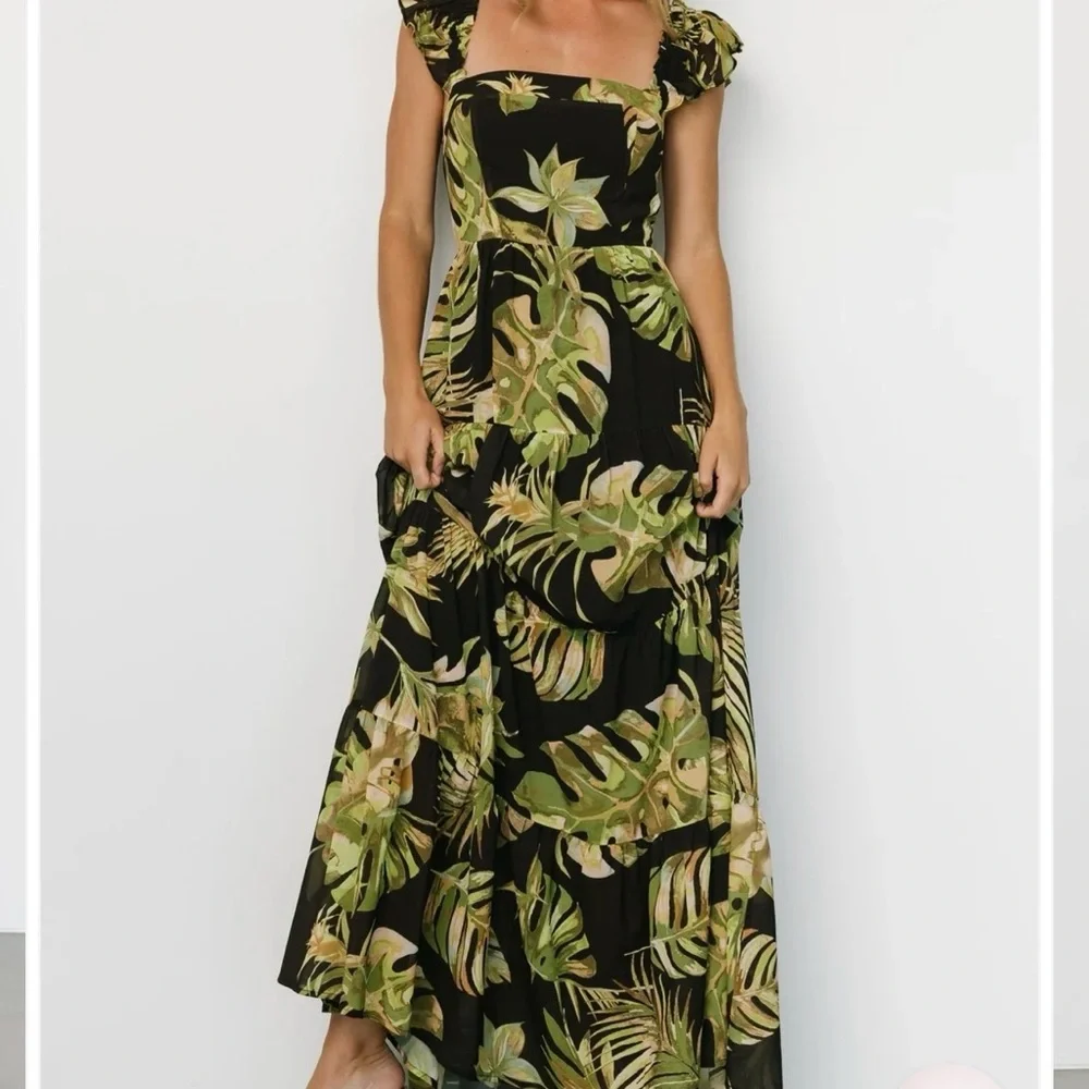 Baltic Born Encinitas Black and Green palm maxi Dress large - Picture 6 of 13